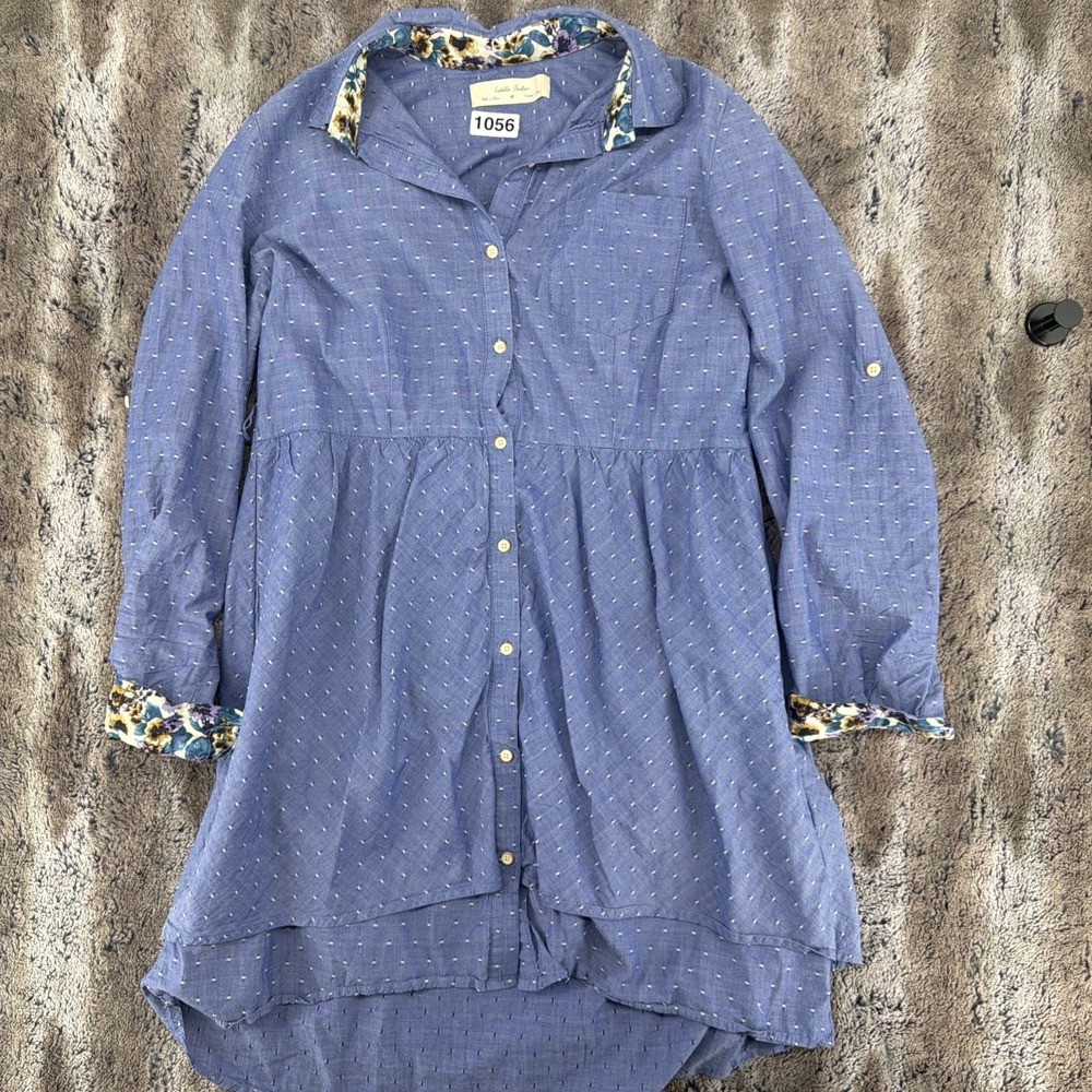 ISABELLA SINCLAIR Anthropologie Womens Chambray Speckled Tiered Shirtdress Med